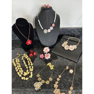 Lot Of 15 Vintage Floral Jewelry Pieces Including Necklaces Earrings & Brooches